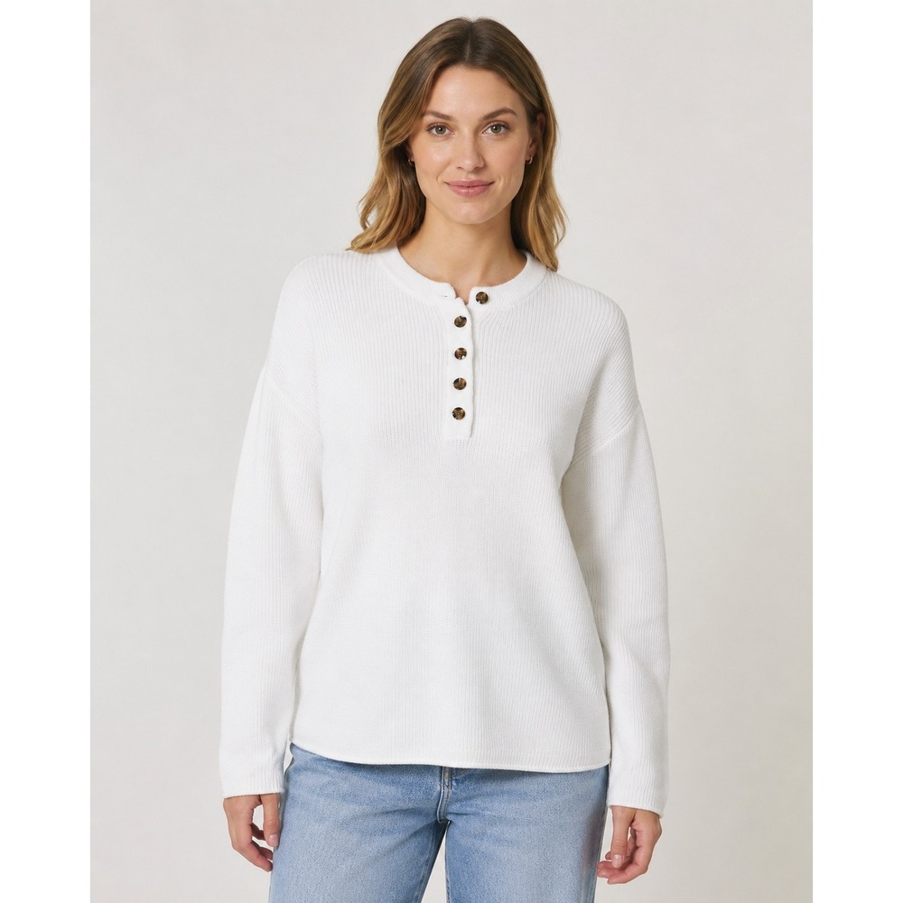 Aerie Womens White Cotton Oversized Henley Knit Sweater Size Medium Long Sleeve
